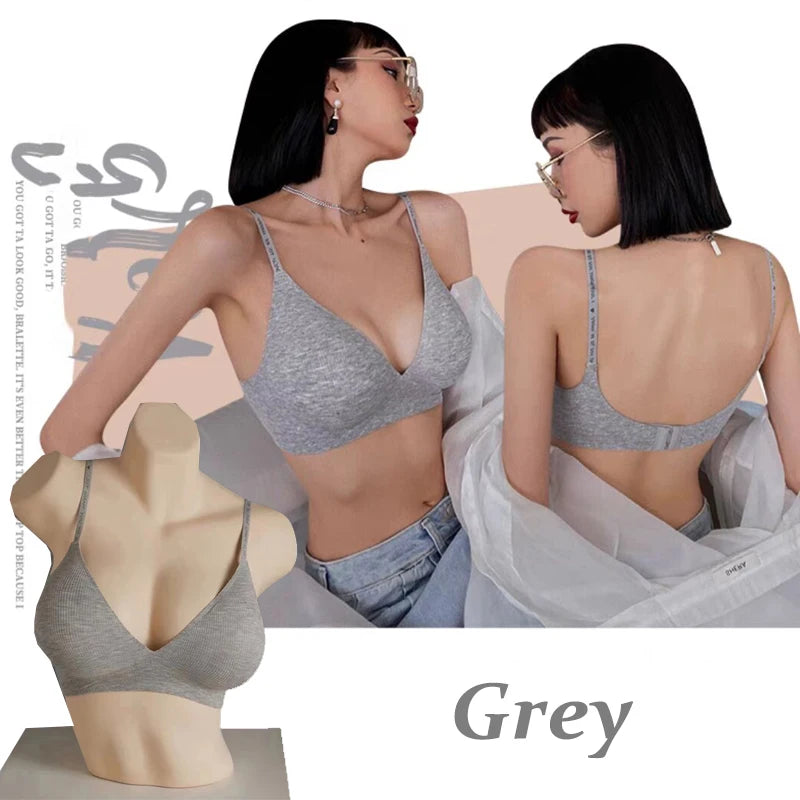 Women’s Seamless Deep V Neck Bralette – Sexy Push Up Wireless Bra, Lingerie Letter Strap Top, Comfortable Underwear for Women