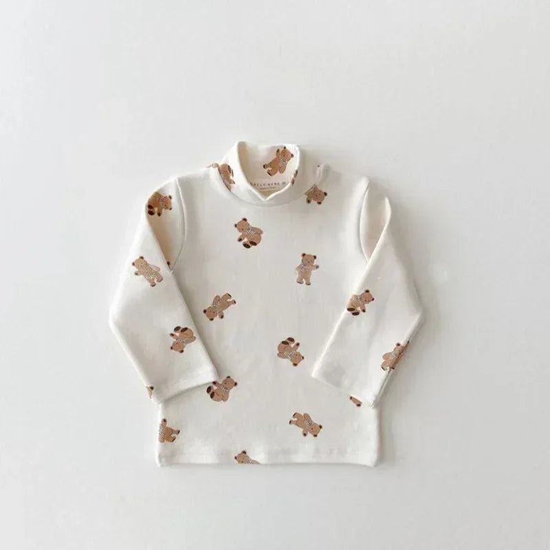 Spring Autumn Children's soft Long-Sleeve Basic Shirts Baby Kids Clothes New Girls Top Tees Girls Print Turtleneck T-Shirt