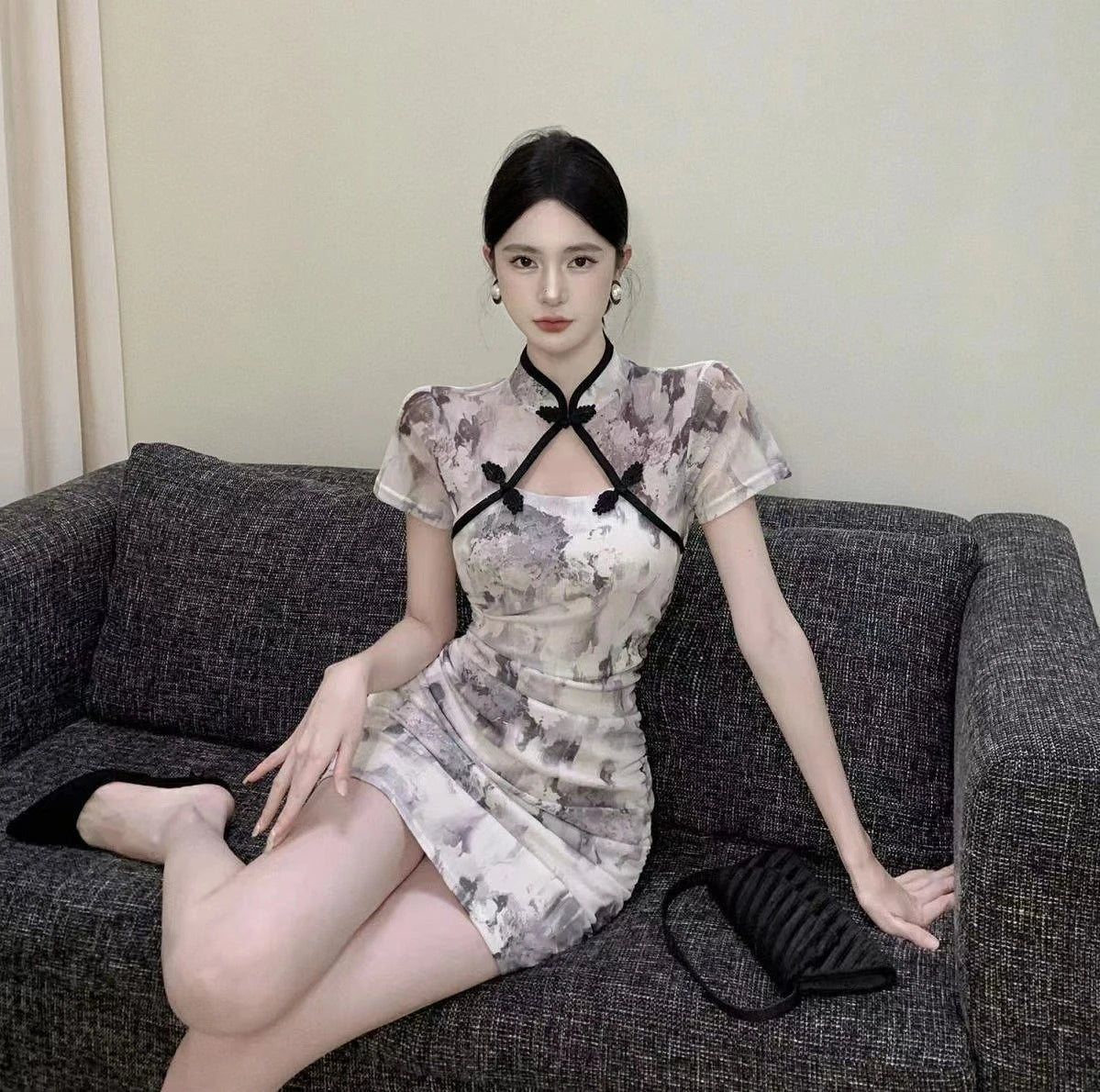 Women’s Vintage Qipao Mini Dress – Sexy Summer Cheongsam, Elegant Club Bodycon Dress
