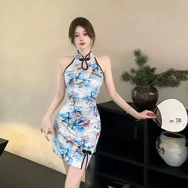 Women’s Vintage Qipao Mini Dress – Sexy Summer Cheongsam, Elegant Club Bodycon Dress