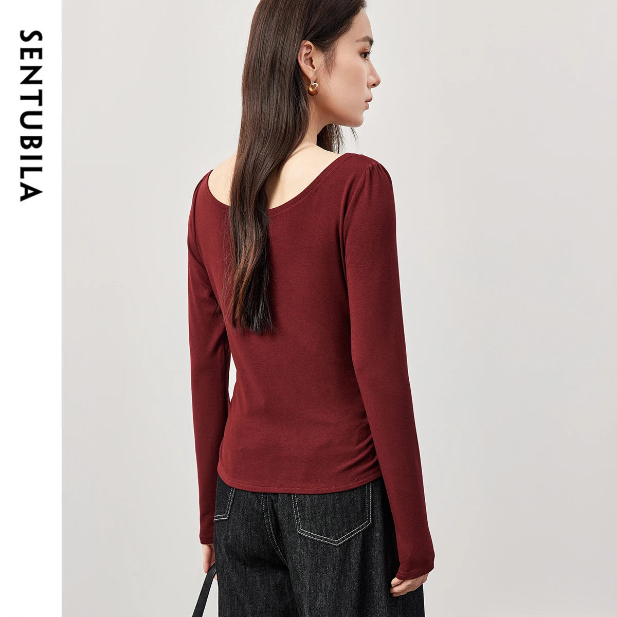 Women’s Swing Collar Slim Fit T-Shirt – Long Sleeve Knitted Pullover, Spring 2025 Fashion