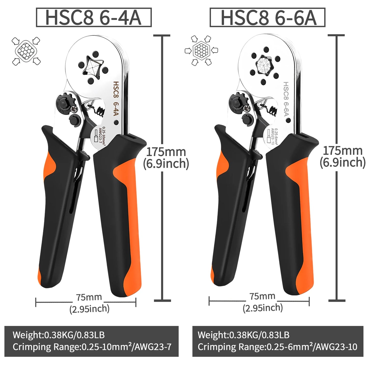 Ferrule Crimping Tool HSC8 6-4 / 6-6 – Mini Electrical Pliers for Wire Terminal Sleeves, 0.25-10mm² Hand Crimper Clamp for Cable Repair