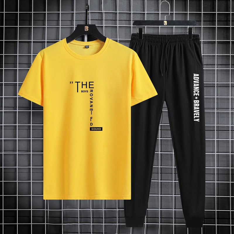 Men’s Summer Sports Set – Printed T-Shirt & Leggings, Thin Breathable Two-Piece, 2025