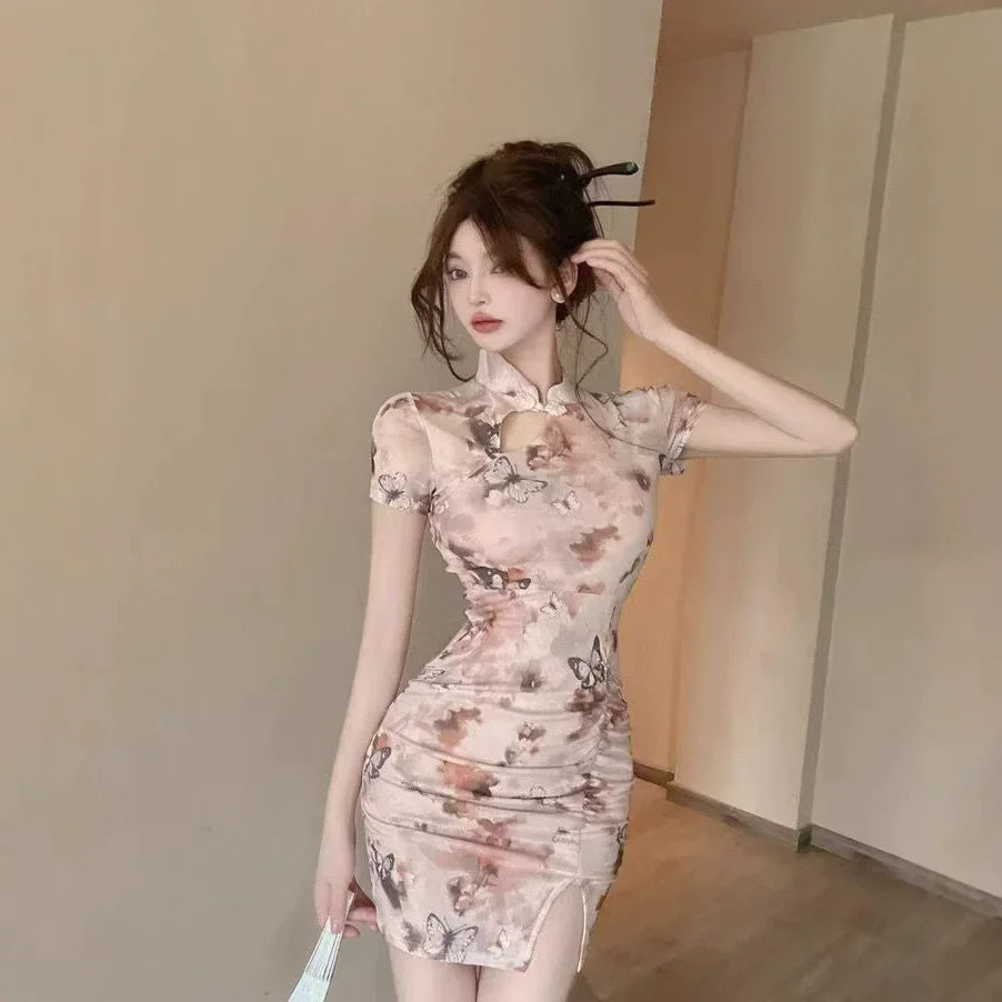 Women’s Vintage Qipao Mini Dress – Sexy Summer Cheongsam, Elegant Club Bodycon Dress