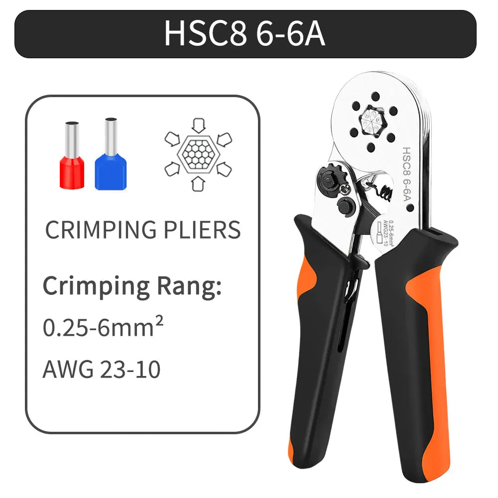 Ferrule Crimping Tool HSC8 6-4 / 6-6 – Mini Electrical Pliers for Wire Terminal Sleeves, 0.25-10mm² Hand Crimper Clamp for Cable Repair