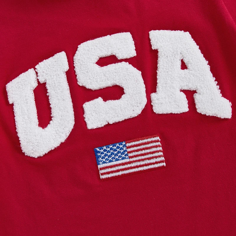 Kids Independence Day T-Shirt USA Flag Embroidery Patriotic Short Sleeve Tee