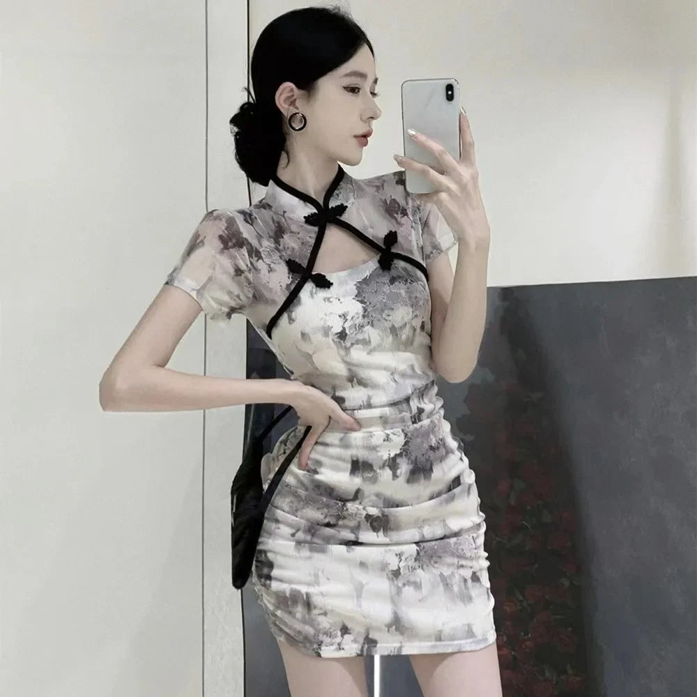 Women’s Vintage Qipao Mini Dress – Sexy Summer Cheongsam, Elegant Club Bodycon Dress