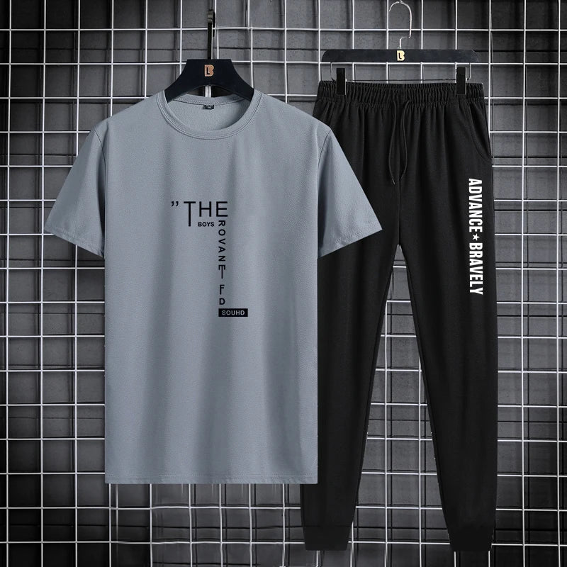 Men’s Summer Sports Set – Printed T-Shirt & Leggings, Thin Breathable Two-Piece, 2025