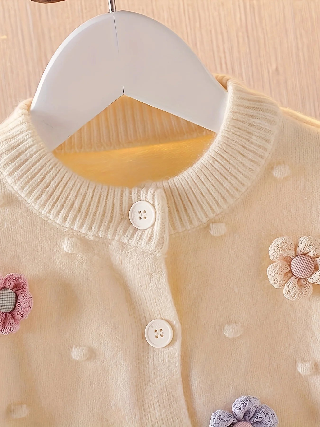 Girls' Embroidered Three-Dimensional Flower Cardigan Sweater Baby Girl's Autumn Plaid Soft All-Match Knitted Jacket