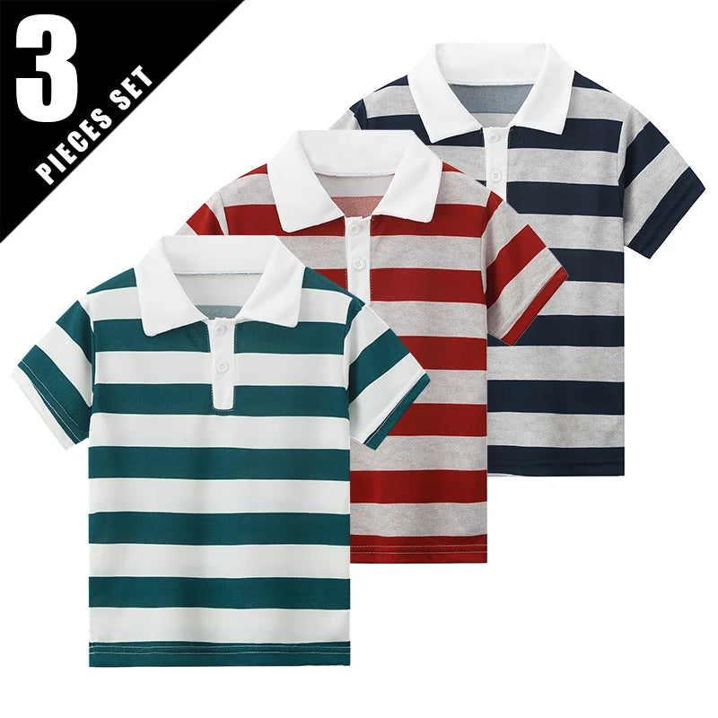 1/2/3 Pcs Children's Solid Color POLO Shirt Boy Handsome Fashion Sports T-shirt Girl Lapel Casual And Comfortable Short Sleeves