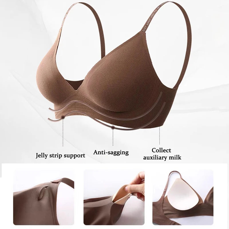 Women’s Seamless Deep V Neck Bralette – Sexy Push Up Wireless Bra, Lingerie Letter Strap Top, Comfortable Underwear for Women