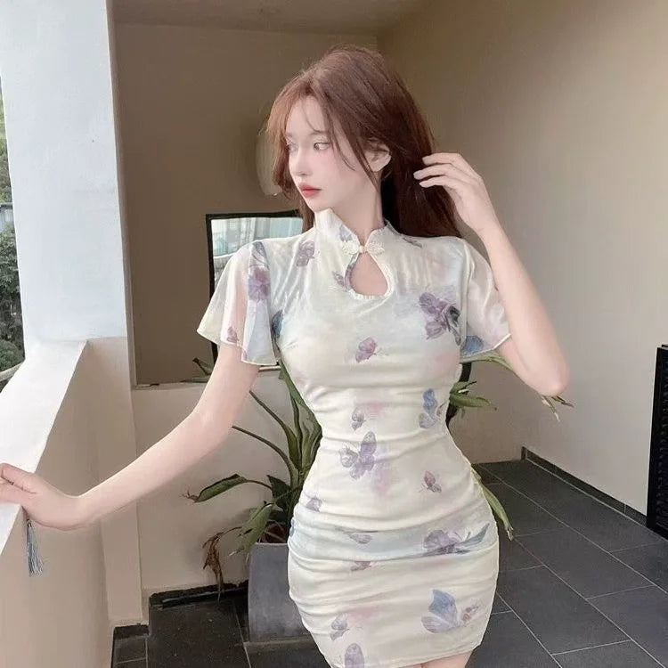 Women’s Vintage Qipao Mini Dress – Sexy Summer Cheongsam, Elegant Club Bodycon Dress