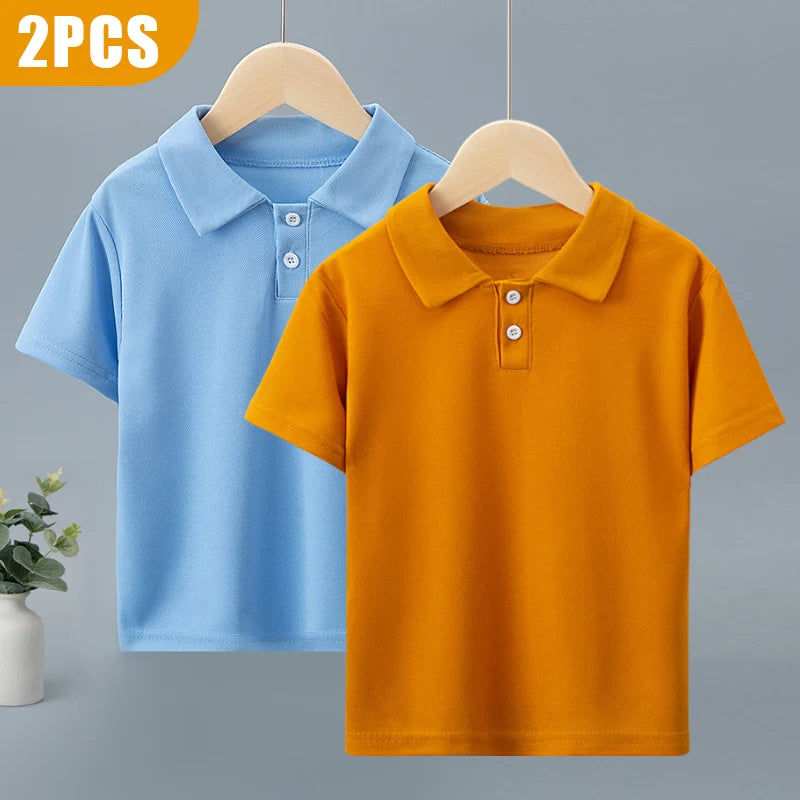 1/2/3 Pcs Children's Solid Color POLO Shirt Boy Handsome Fashion Sports T-shirt Girl Lapel Casual And Comfortable Short Sleeves