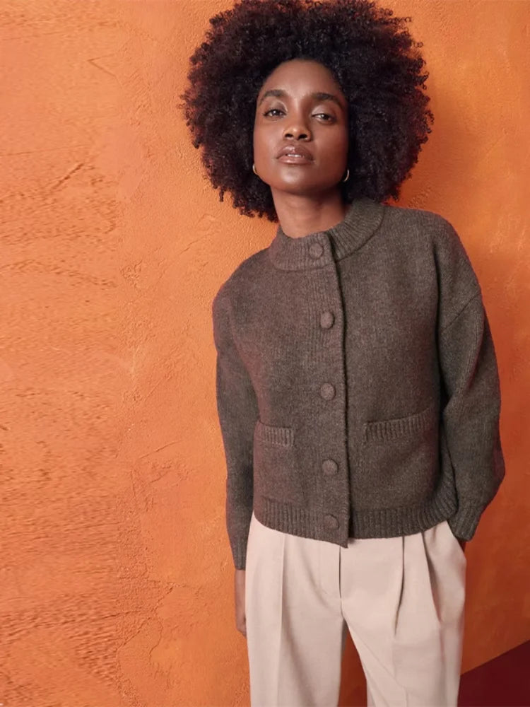 Casual Solid Knitted Sweater Women Street Single Breasted O-neck Full Sleeve Loose Open Stitch Female 2025 Autumn Lady Outwears