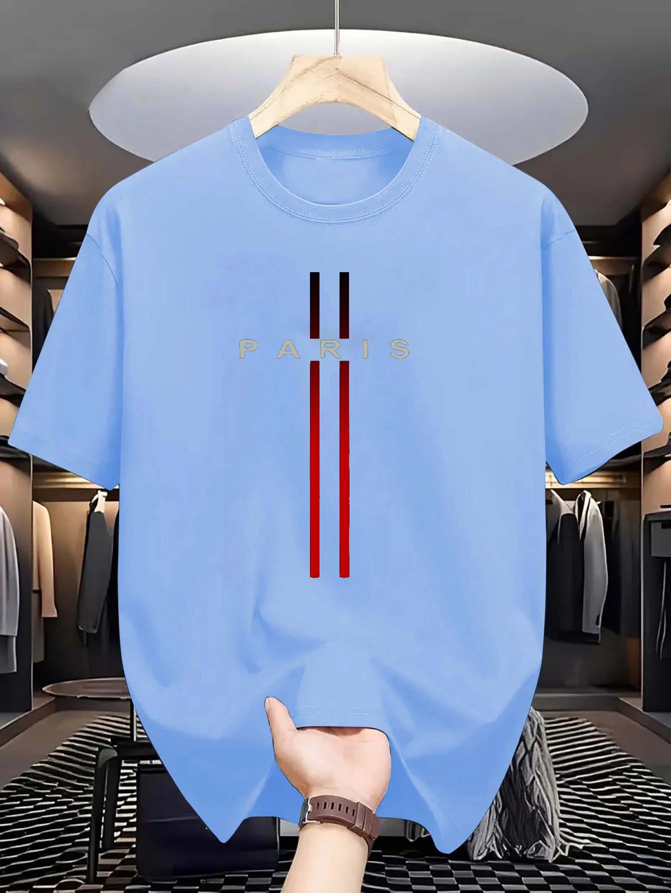Men’s Cotton Summer T-Shirt – Loose Fit, Paris Letter Print, Round Neck Short Sleeve Top