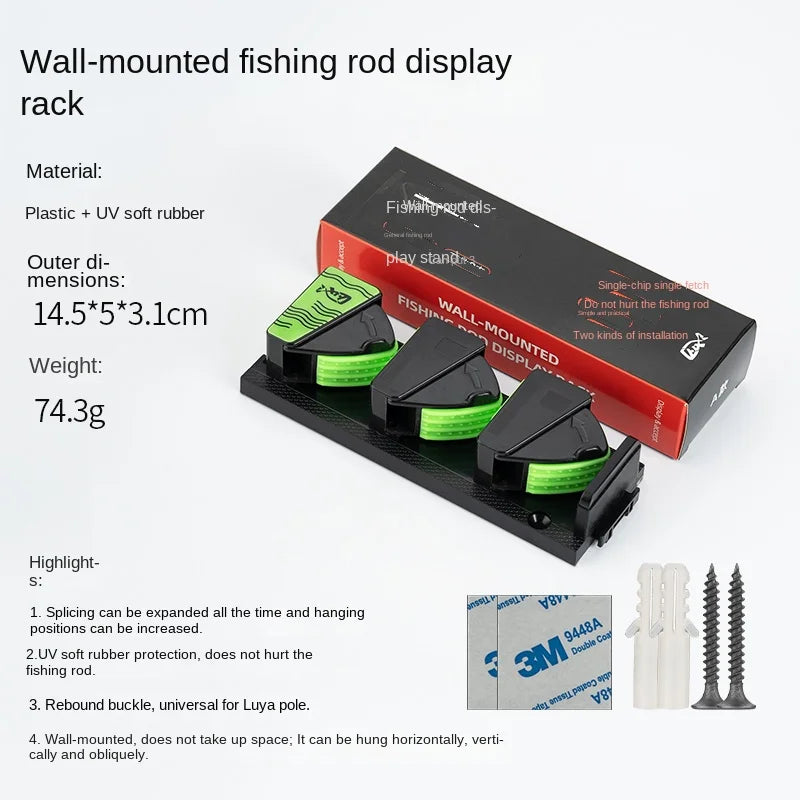 LINNHUE Wall Mounted and 3M Adhesive Fishing Rod Holders Vertical Fishing Rod Display Rack 3-hole can splicing