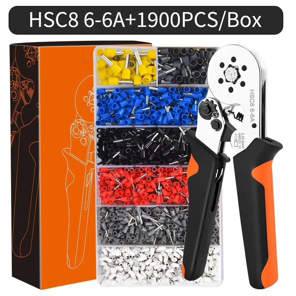 Ferrule Crimping Tool HSC8 6-4 / 6-6 – Mini Electrical Pliers for Wire Terminal Sleeves, 0.25-10mm² Hand Crimper Clamp for Cable Repair