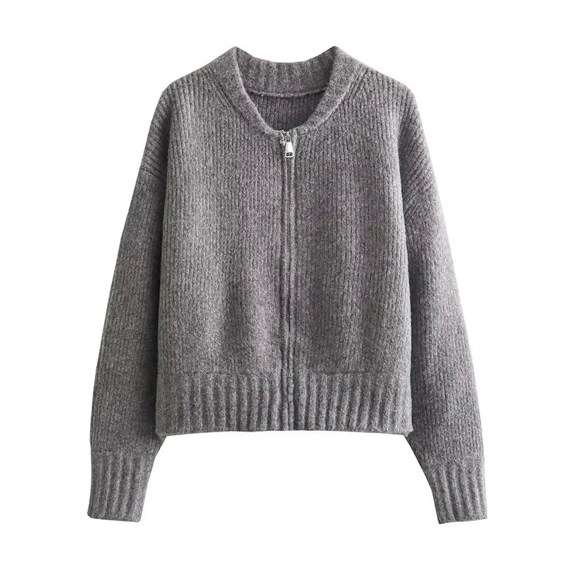 Casual Solid Knitted Sweater Women Street Single Breasted O-neck Full Sleeve Loose Open Stitch Female 2025 Autumn Lady Outwears