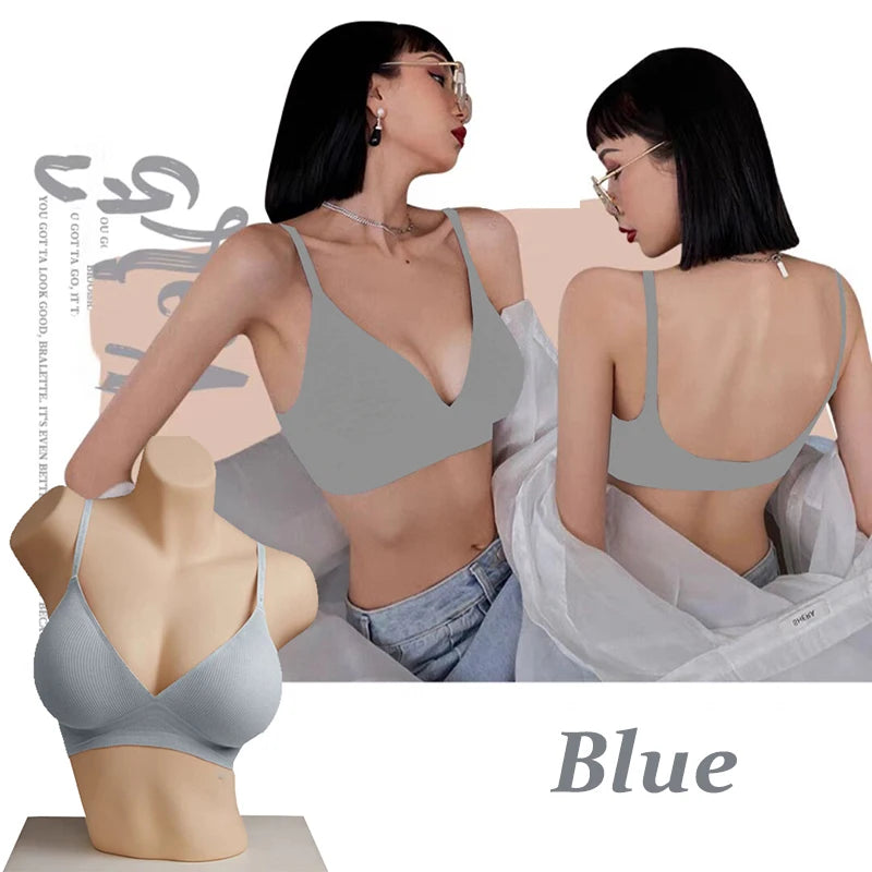 Women’s Seamless Deep V Neck Bralette – Sexy Push Up Wireless Bra, Lingerie Letter Strap Top, Comfortable Underwear for Women