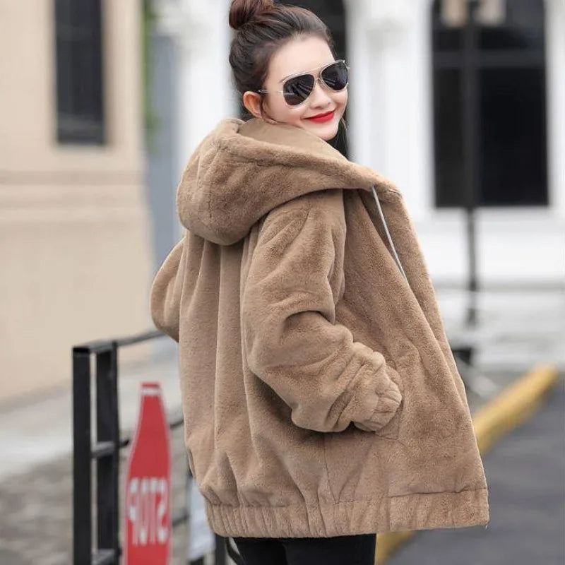 Flannel Woman Hooded Tops with Zipper 2000s Casual Cotton Youthful Clothes Sweat-shirt Full Zip Up Hoodies Sweatshirt for Women