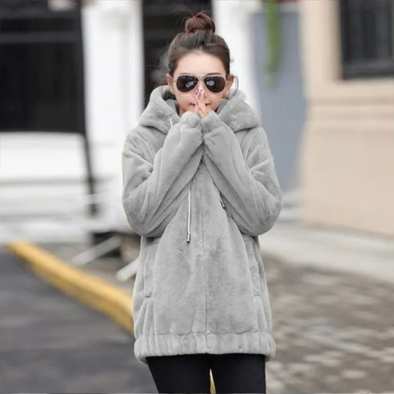 Flannel Woman Hooded Tops with Zipper 2000s Casual Cotton Youthful Clothes Sweat-shirt Full Zip Up Hoodies Sweatshirt for Women