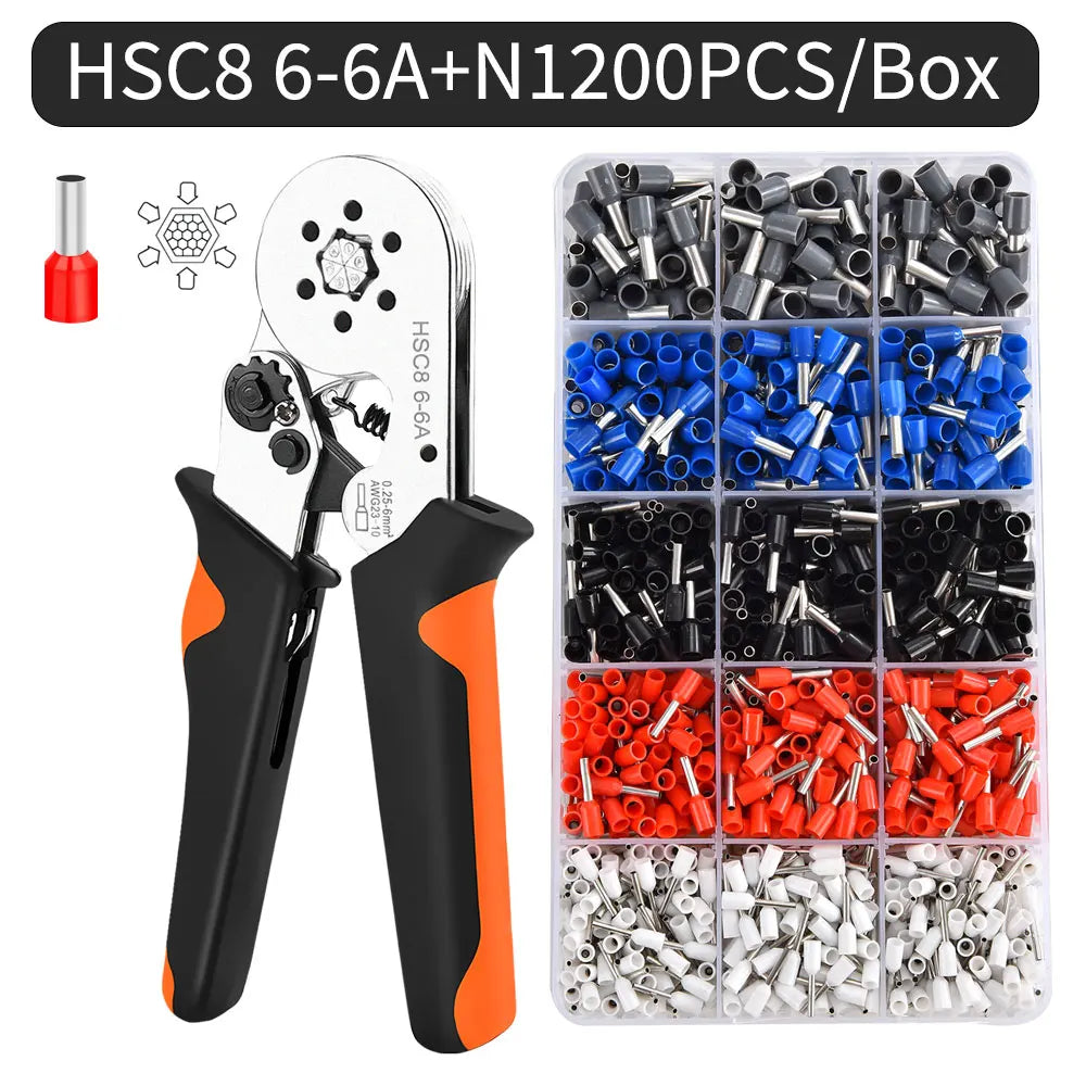 Ferrule Crimping Tool HSC8 6-4 / 6-6 – Mini Electrical Pliers for Wire Terminal Sleeves, 0.25-10mm² Hand Crimper Clamp for Cable Repair