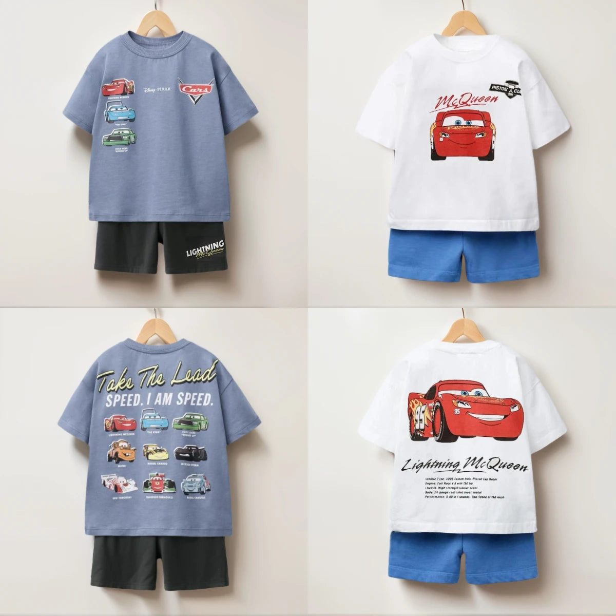 Summer Kids Clothing Set Cartoon Car Print T-Shirt + Shorts Boys Girls Casual Outfit Round Neck Tee with Simple Loose Shorts