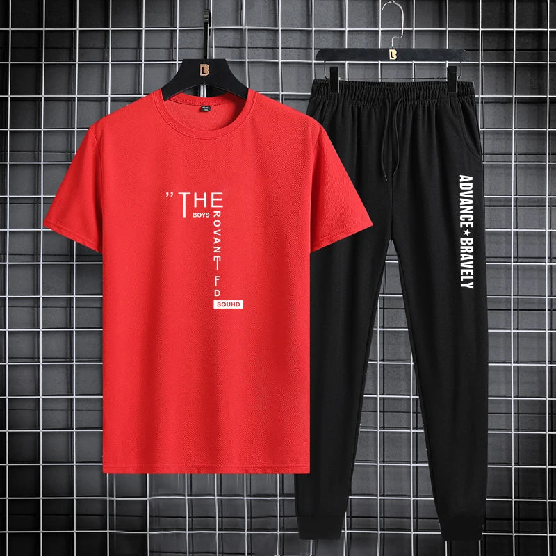 Men’s Summer Sports Set – Printed T-Shirt & Leggings, Thin Breathable Two-Piece, 2025