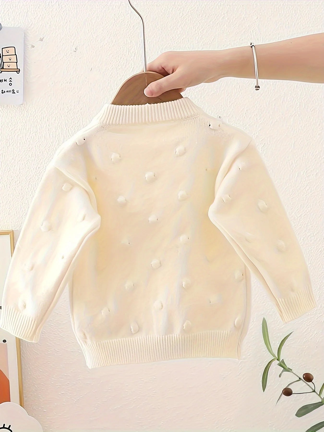 Girls' Embroidered Three-Dimensional Flower Cardigan Sweater Baby Girl's Autumn Plaid Soft All-Match Knitted Jacket