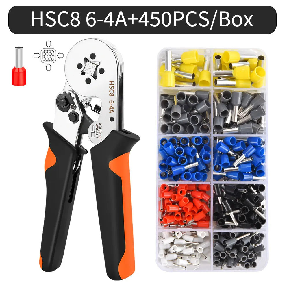 Ferrule Crimping Tool HSC8 6-4 / 6-6 – Mini Electrical Pliers for Wire Terminal Sleeves, 0.25-10mm² Hand Crimper Clamp for Cable Repair