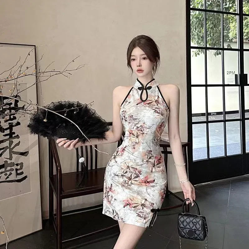 Women’s Vintage Qipao Mini Dress – Sexy Summer Cheongsam, Elegant Club Bodycon Dress