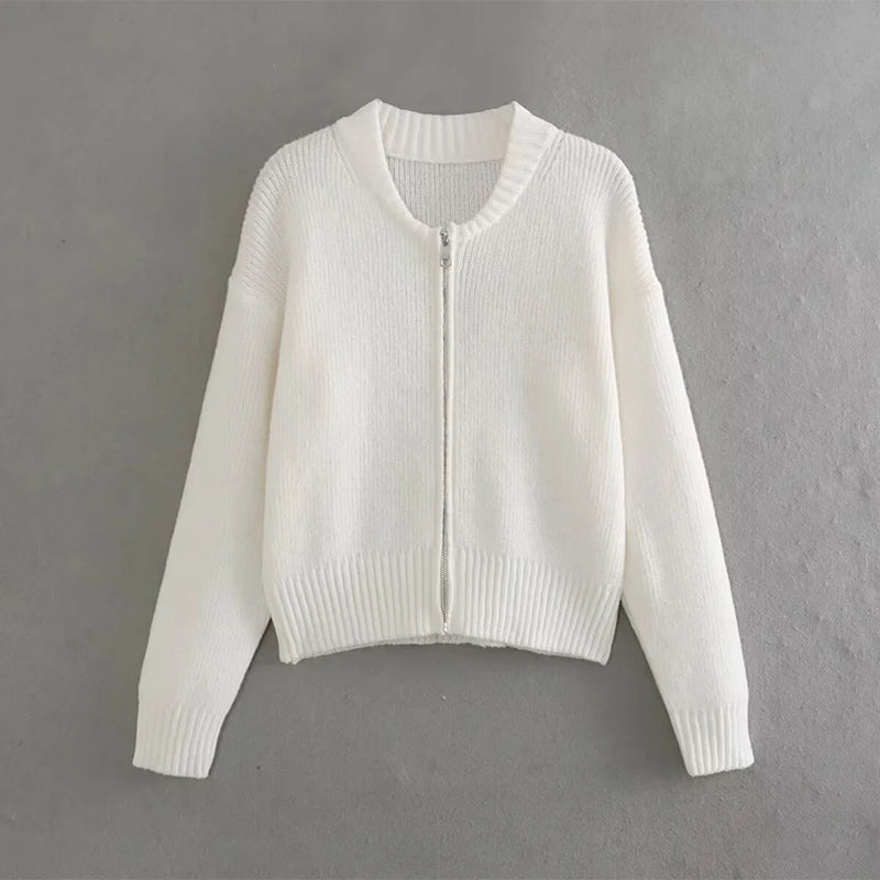 Casual Solid Knitted Sweater Women Street Single Breasted O-neck Full Sleeve Loose Open Stitch Female 2025 Autumn Lady Outwears