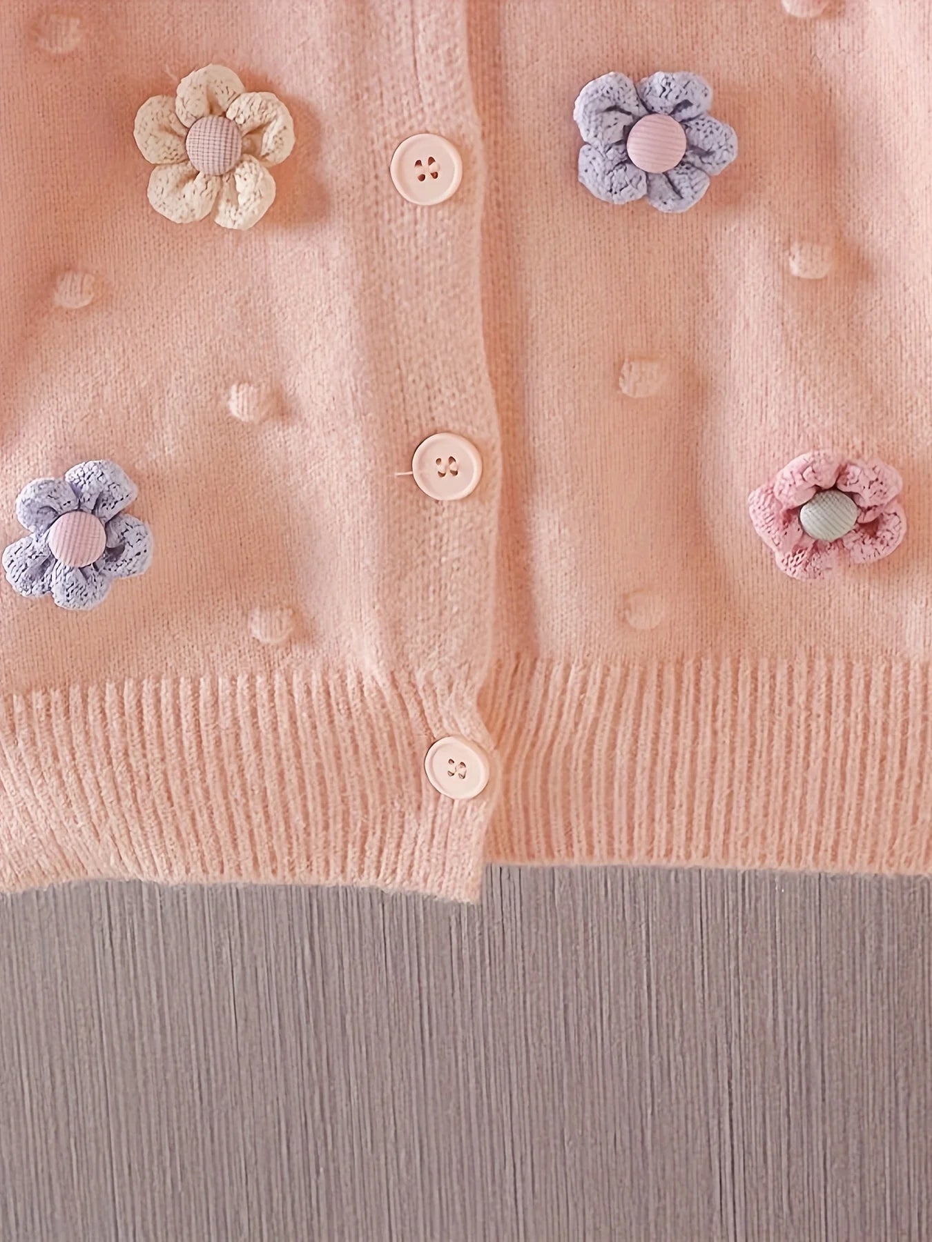 Girls' Embroidered Three-Dimensional Flower Cardigan Sweater Baby Girl's Autumn Plaid Soft All-Match Knitted Jacket
