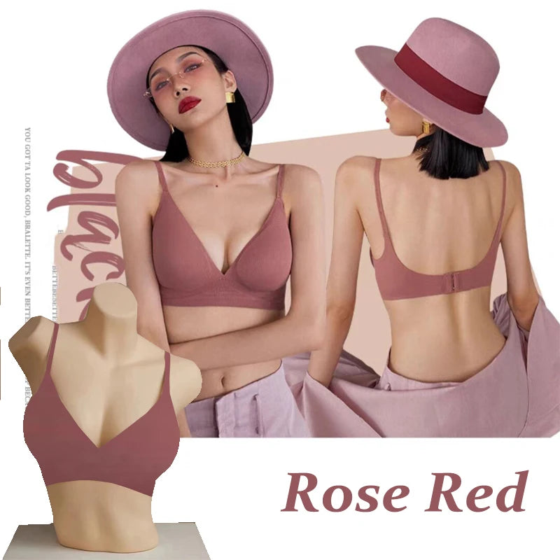 Women’s Seamless Deep V Neck Bralette – Sexy Push Up Wireless Bra, Lingerie Letter Strap Top, Comfortable Underwear for Women