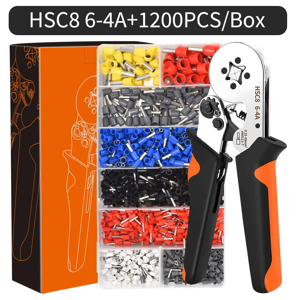 Ferrule Crimping Tool HSC8 6-4 / 6-6 – Mini Electrical Pliers for Wire Terminal Sleeves, 0.25-10mm² Hand Crimper Clamp for Cable Repair