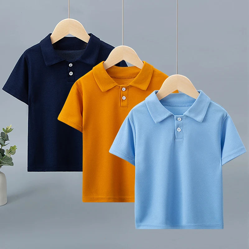 1/2/3 Pcs Children's Solid Color POLO Shirt Boy Handsome Fashion Sports T-shirt Girl Lapel Casual And Comfortable Short Sleeves