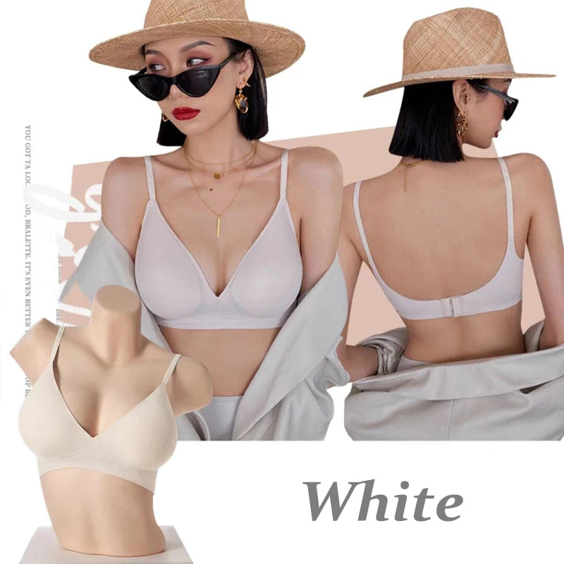 Women’s Seamless Deep V Neck Bralette – Sexy Push Up Wireless Bra, Lingerie Letter Strap Top, Comfortable Underwear for Women