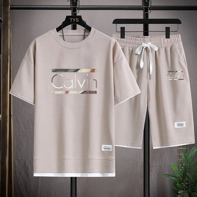 2025 new casual sportswear for men summer two-piece clothing short-sleeved round neck and shorts two fashionable clothes