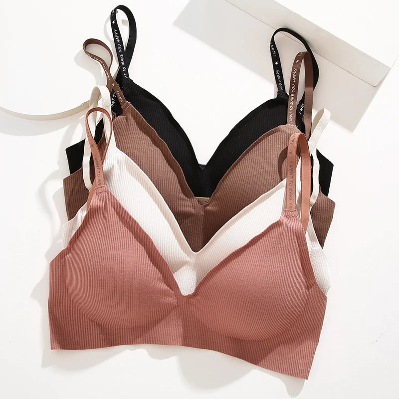 Women’s Seamless Deep V Neck Bralette – Sexy Push Up Wireless Bra, Lingerie Letter Strap Top, Comfortable Underwear for Women