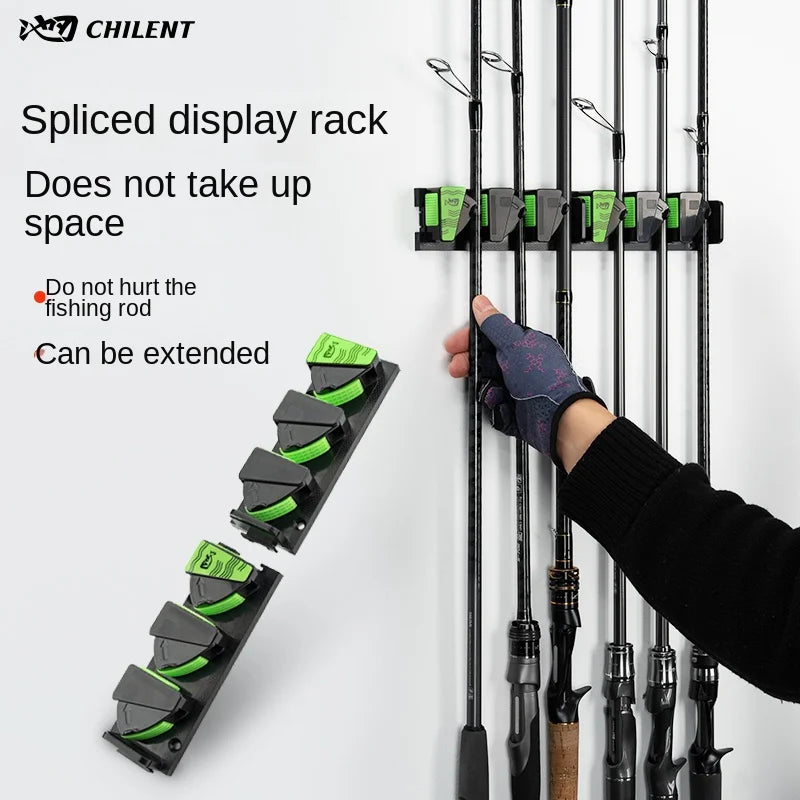 LINNHUE Wall Mounted and 3M Adhesive Fishing Rod Holders Vertical Fishing Rod Display Rack 3-hole can splicing