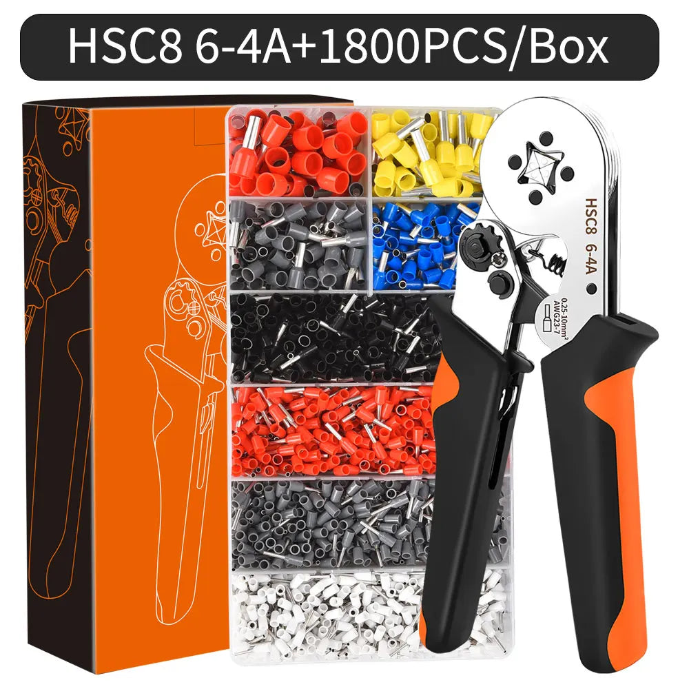 Ferrule Crimping Tool HSC8 6-4 / 6-6 – Mini Electrical Pliers for Wire Terminal Sleeves, 0.25-10mm² Hand Crimper Clamp for Cable Repair