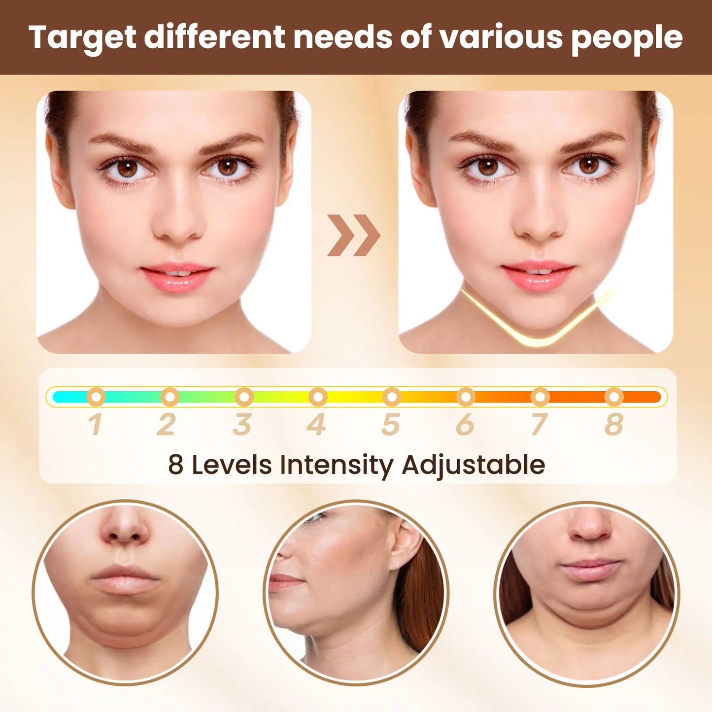 Electric V-Shaped Face Lifting Device – 6 Modes, 8 Levels EMS Microcurrent Facial Massager for Double Chin Removal & Skin Firming