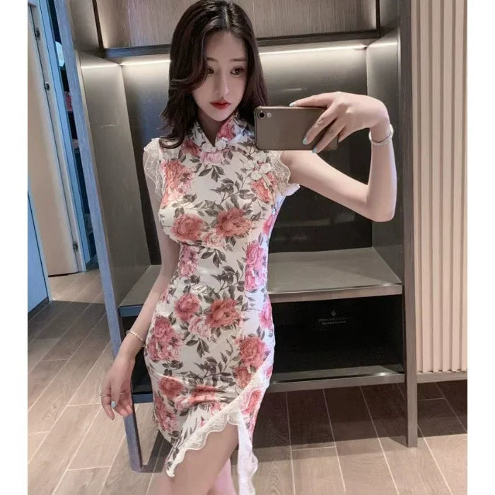 Women’s Vintage Qipao Mini Dress – Sexy Summer Cheongsam, Elegant Club Bodycon Dress