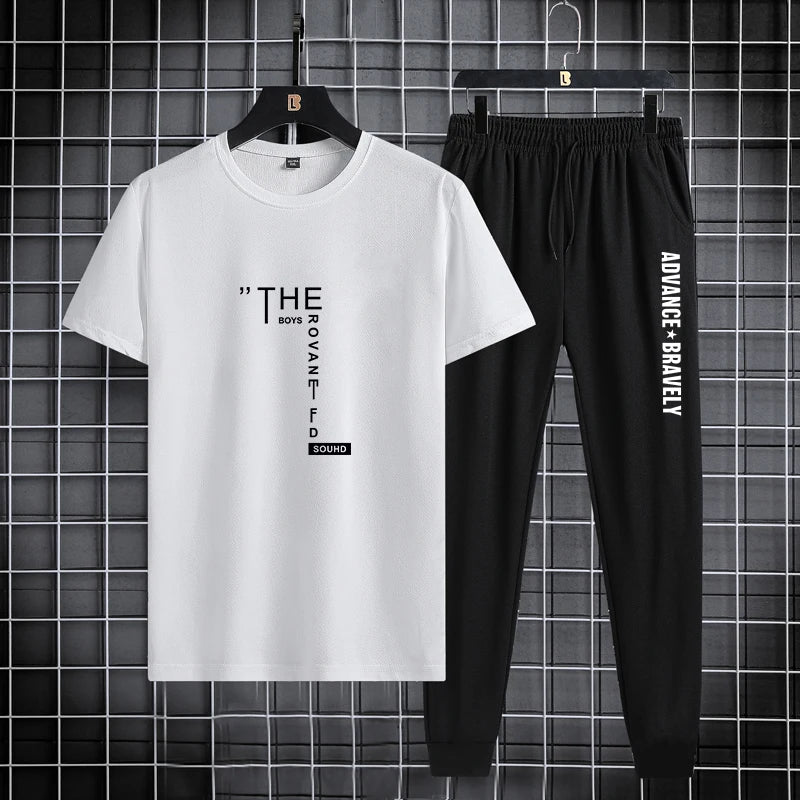 Men’s Summer Sports Set – Printed T-Shirt & Leggings, Thin Breathable Two-Piece, 2025