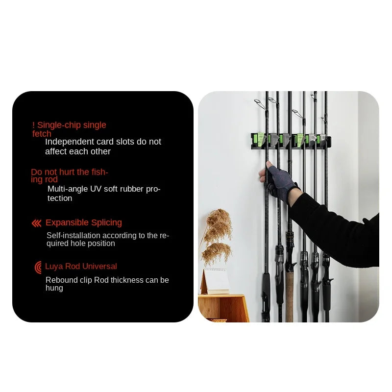 LINNHUE Wall Mounted and 3M Adhesive Fishing Rod Holders Vertical Fishing Rod Display Rack 3-hole can splicing