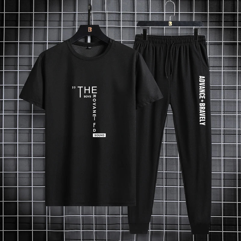 Men’s Summer Sports Set – Printed T-Shirt & Leggings, Thin Breathable Two-Piece, 2025