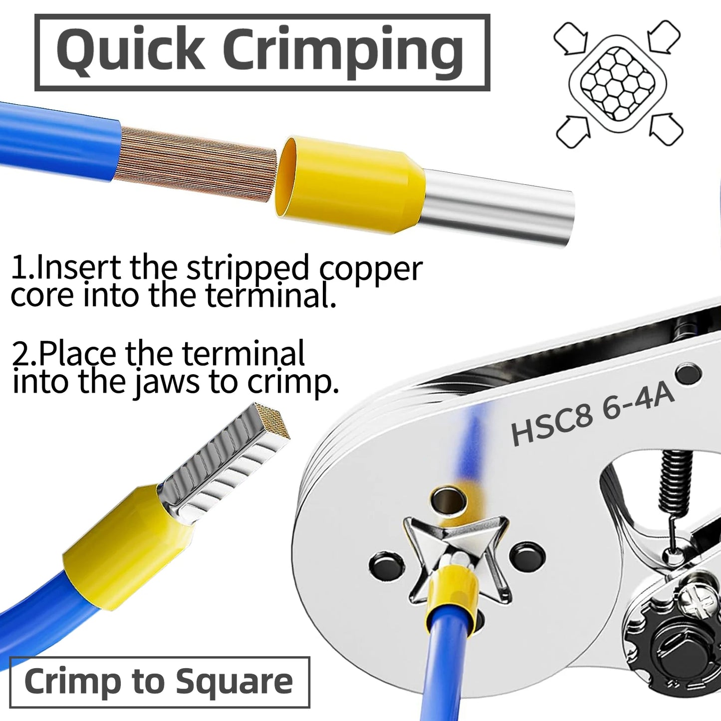 Ferrule Crimping Tool HSC8 6-4 / 6-6 – Mini Electrical Pliers for Wire Terminal Sleeves, 0.25-10mm² Hand Crimper Clamp for Cable Repair