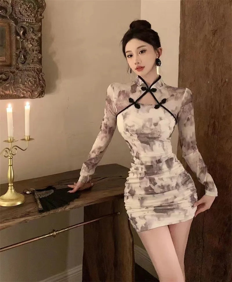 Women’s Vintage Qipao Mini Dress – Sexy Summer Cheongsam, Elegant Club Bodycon Dress