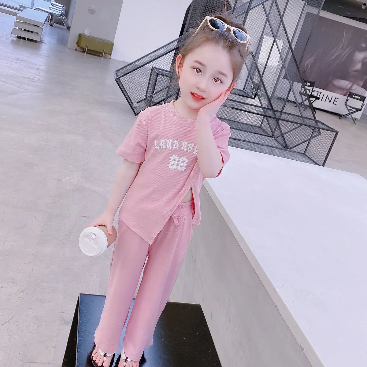 1Set Summer Baby Sets Children's Clothing Girls Kids Toddler Clothes Fashion T-shirt Top + Length Pants Adolescent Sport Clothes