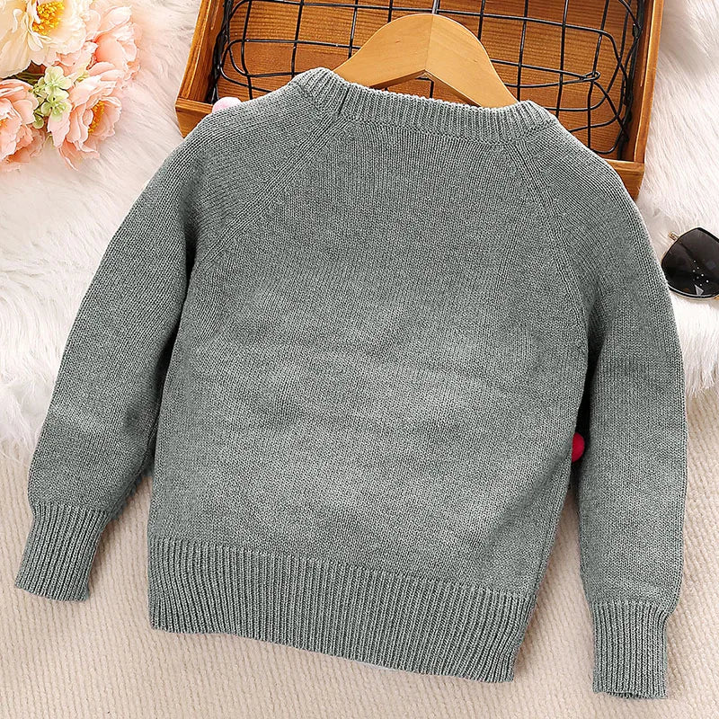 Girls Winter Grey Sweatshirt Cute Peter Pan Collar Openings at Cuffs with Colorful Poms Casual And Pretty Sweatshirt for Kids